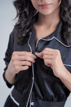Silk 2 Pcs Solid PJ Set - Black