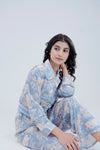 Silk 2 Pcs Printed PJ Set - Blue